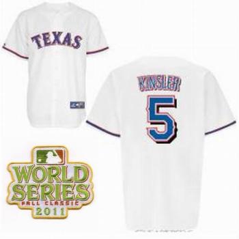 Cheap Texas Rangers 5 Ian Kinsler White 2011 World Series Fall Classic MLB Jerseys For Sale