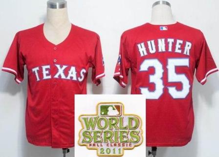 Cheap Texas Rangers 35 Tommy Hunter Red 2011 World Series Fall Classic MLB Jerseys For Sale