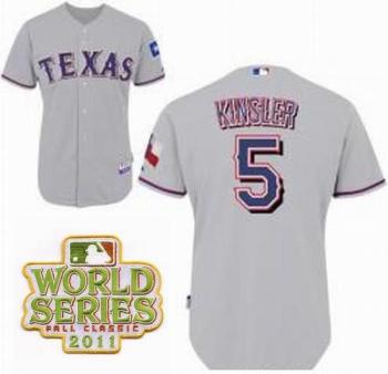 Cheap Texas Rangers 5 Ian Kinsler Grey 2011 World Series Fall Classic MLB Jerseys For Sale