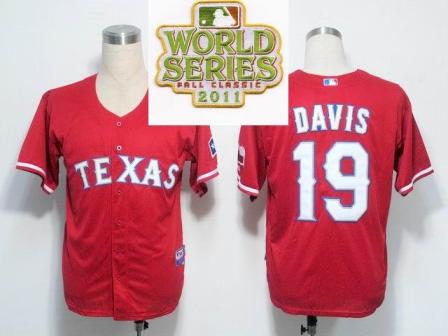 Cheap Texas Rangers 19 Chris Davis Red 2011 World Series Fall Classic MLB Jerseys For Sale