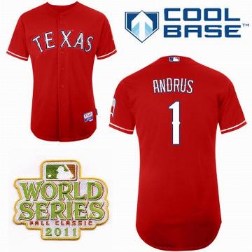 Cheap Texas Rangers 1 Elvis Andrus Red 2011 World Series Fall Classic MLB Jerseys For Sale