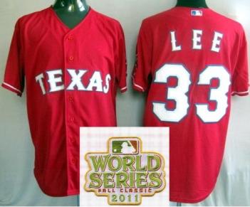 Cheap Texas Rangers 33 Cliff Lee Red 2011 World Series Fall Classic MLB Jerseys For Sale