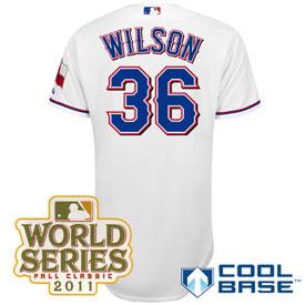 Cheap Texas Rangers 36 C.J. Wilson 2011 World Series Fall Classic White Jersey For Sale