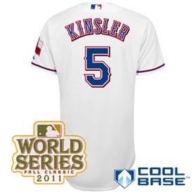 Cheap Texas Rangers 5 Ian Kinsler 2011 World Series Fall Classic White Jersey For Sale