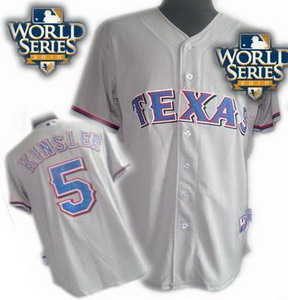 Cheap Texas Rangers 5 Ian Kinsler 2010 World Series Patch jerseys gray For Sale