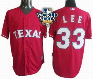 Cheap Texas Rangers 33 Cliff Lee 2010 World Series Patch jerseys red For Sale