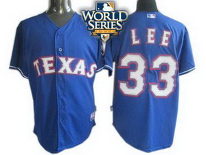 Cheap Texas Rangers 33 Cliff Lee 2010 World Series Patch jerseys blue For Sale