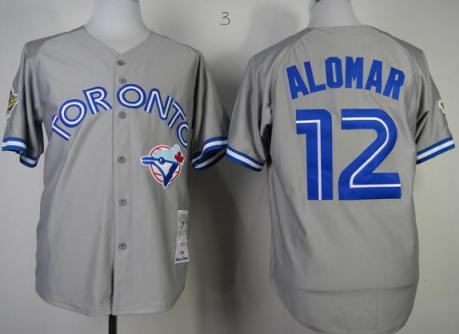 Cheap Toronto Blue Jays 12 Alomar Grey M&N Throwback MLB Jersey For Sale