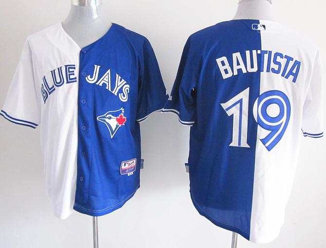 Cheap Toronto Blue Jays 19 Jose Bautista Blue White Split Jerseys For Sale