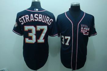 Washington Nationals 37 Stephen Strasburg Dark Blue Jerseys Coolbase