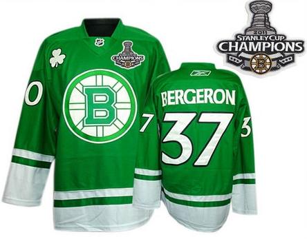Cheap Boston Bruins 37 Patrice Bergeron Green St Patty's Day 2011 Stanley Cup Champions NHL Jersey For Sale