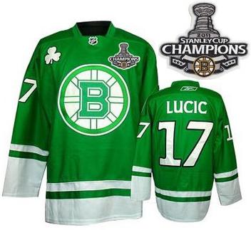 Cheap Boston Bruins 17 Milan Lucic Green St Patty's Day 2011 Stanley Cup Champions NHL Jersey For Sale