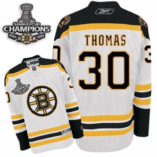 Cheap Boston Bruins 30 Tim Thomas White 2011 Stanley Cup Champions NHL Jersey For Sale