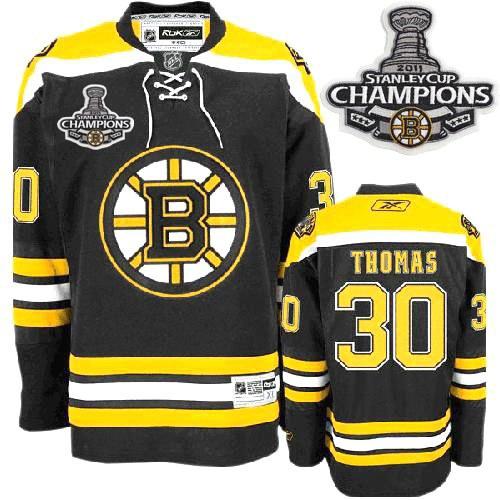 Cheap Boston Bruins 30 Tim Thomas Black 2011 Stanley Cup Champions NHL Jersey For Sale