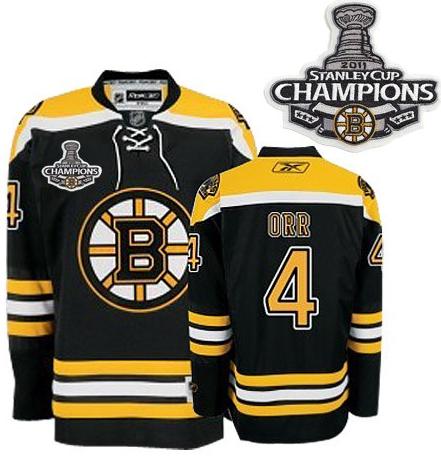 Cheap Boston Bruins 4 Bobby Orr Black 2011 Stanley Cup Champions NHL Jersey For Sale