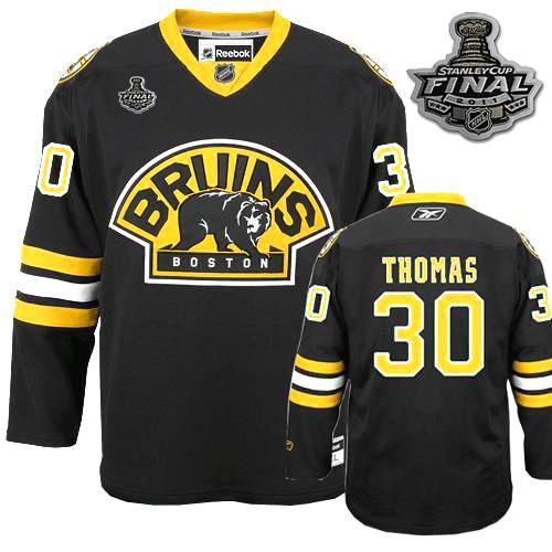Cheap Boston Bruins 30 Tim Thomas 2011 Stanley Cup 3rd black Jersey For Sale
