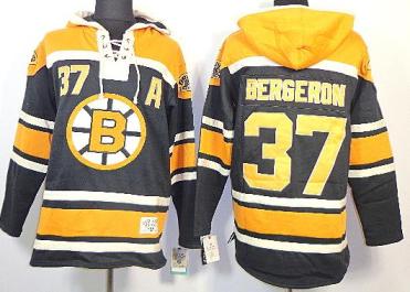 Boston Bruins 37 Patrice Bergeron Black Lace-Up NHL Jersey Hoodies