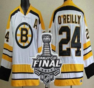 Cheap Boston Bruins 24 Terry Oreilly White Throwback CCM NHL Jerseys With 2013 Stanley Cup Patch For Sale