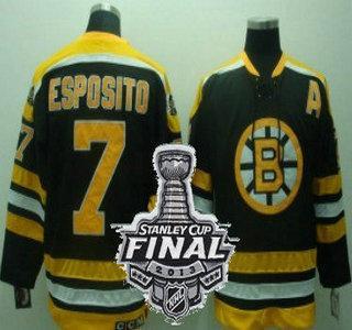Boston Bruins 7 Phil Esposito Black Throwback CCM NHL Jerseys With 2013 Stanley Cup Patch