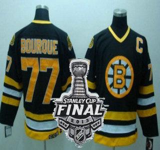 Boston Bruins 77 Ray Bourque Black Throwback CCM NHL Jerseys With 2013 Stanley Cup Patch