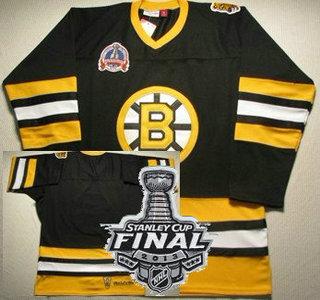 Boston Bruins Blank 1989-1990 Black Throwback NHL Jerseys With 2013 Stanley Cup Patch