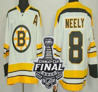 Cheap Boston Bruins 8 Cam Neely White Throwback CCM NHL Jerseys With 2013 Stanley Cup Patch For Sale