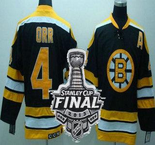 Boston Bruins 4 Bobby Orr Black Throwback CCM NHL Jerseys With 2013 Stanley Cup Patch