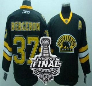Boston Bruins 37 Patrice Bergeron Black Third NHL Jerseys With 2013 Stanley Cup Patch