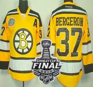 Cheap Boston Bruins 37 Patrice Bergeron Yellow NHL Jerseys With 2013 Stanley Cup Patch For Sale