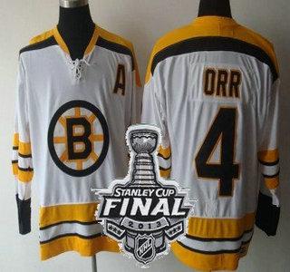 Cheap Boston Bruins 4 Orr White Throwback CCM NHL Jerseys With 2013 Stanley Cup Patch For Sale