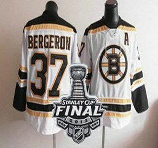 Boston Bruins 37 Patrice Bergeron White NHL Jerseys With 2013 Stanley Cup Patch