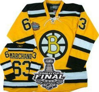 Boston Bruins 63 Brad Marchand Yellow NHL Jerseys With 2013 Stanley Cup Patch