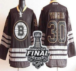 Cheap Boston Bruins 30 Tim Thomas Black Ice NHL Jerseys With 2013 Stanley Cup Patch For Sale