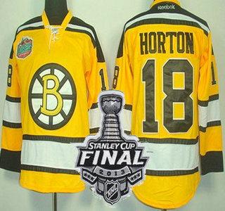 Cheap Boston Bruins 18 Nathan Horton Yellow NHL Jerseys With 2013 Stanley Cup Patch For Sale