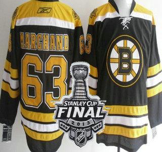 Cheap Boston Bruins 63 Brad Marchand Black NHL Jerseys With 2013 Stanley Cup Patch For Sale