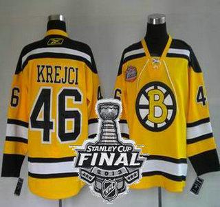 Boston Bruins 46 David Krejci Yellow NHL Jerseys With 2013 Stanley Cup Patch