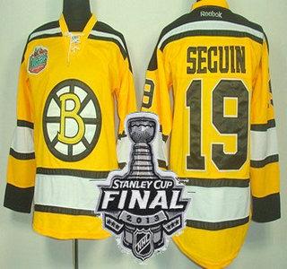 Cheap Boston Bruins 19 Tyler Seguin Yellow NHL Jerseys With 2013 Stanley Cup Patch For Sale