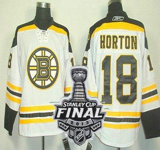 Boston Bruins 18 Nathan Horton White NHL Jerseys With 2013 Stanley Cup Patch