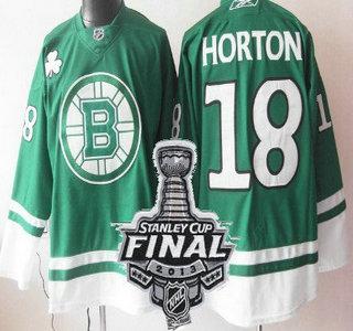 Cheap Boston Bruins 18 Nathan Horton Green NHL Jerseys With 2013 Stanley Cup Patch For Sale