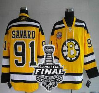 Cheap Boston Bruins 91 Marc Savard Yellow NHL Jerseys With 2013 Stanley Cup Patch For Sale