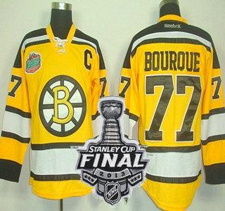 Boston Bruins 77 Ray Bourque Yellow NHL Jerseys With 2013 Stanley Cup Patch