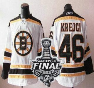 Cheap Boston Bruins 46 David Krejci White NHL Jerseys With 2013 Stanley Cup Patch For Sale