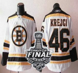 Boston Bruins 46 David Krejci White NHL Jerseys With 2013 Stanley Cup Patch