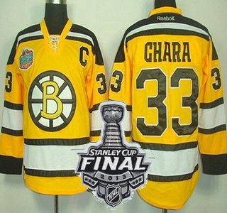 Boston Bruins 33 Zdeno Chara Yellow NHL Jerseys With 2013 Stanley Cup Patch