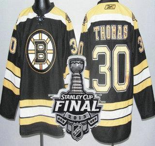 Boston Bruins 30 Tim Thomas Black NHL Jerseys With 2013 Stanley Cup Patch