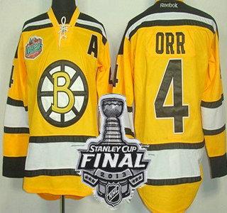 Boston Bruins 4 Bobby Orr Yellow NHL Jerseys With 2013 Stanley Cup Patch Boston Bruins 4 Bobby Orr Yellow NHL Jerseys With 2013 Stanley Cup Patch