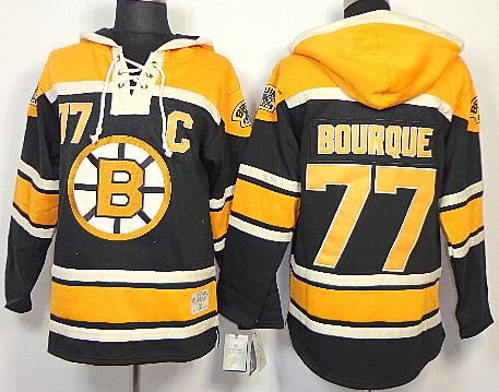 Cheap Boston Bruins #77 Raymond Bourque Black Lace-Up Jersey Hoodies For Sale