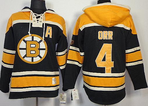 Boston Bruins 4 Bobby Orr Black Lace-Up Jersey Hoodies