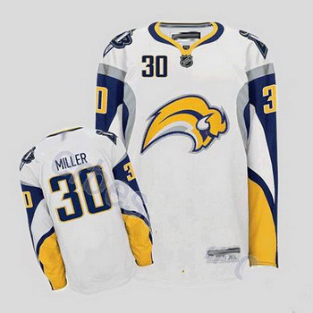 Cheap Buffalo Sabres 30 Ryan Miller Stitched White Road Jersey For Sale
