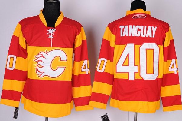 Cheap Calgary Flames 40 Alex Tanguay Red Yellow NHL Jerseys For Sale